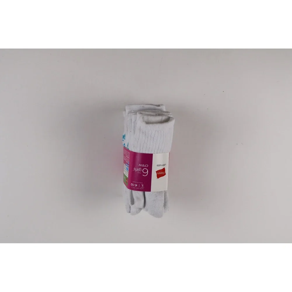 Hanes Crew Socks Ultimate 6 Pair White Solid Large NWT